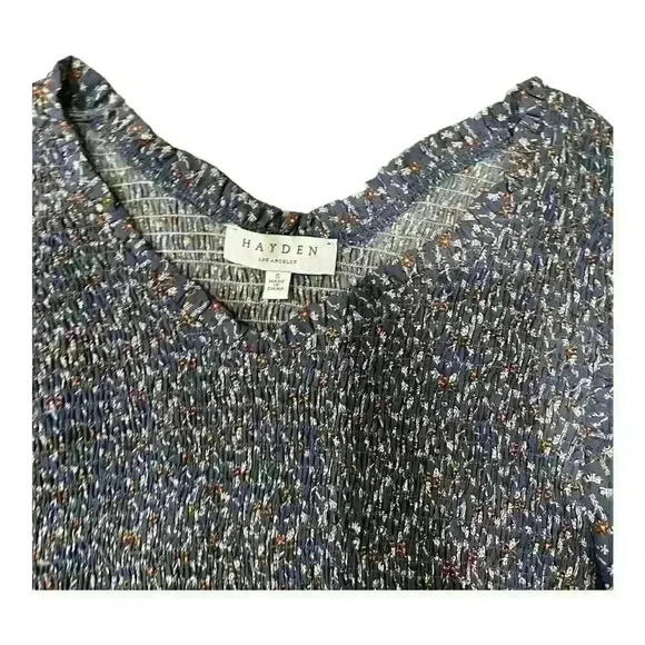 Hayden Los Angeles Botanical Printed Boho Top Small Blouse Lace Babydoll - Picture 7 of 7